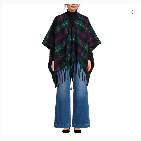 Lands End Women’s Brushed Boucle Ruana in Blackwatch Multi-Plaid - New - Picture 3 of 4